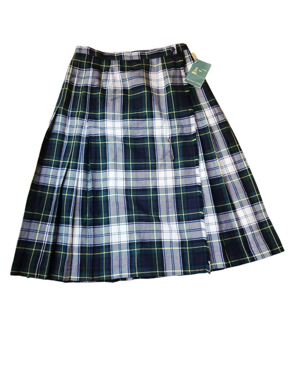 Quissett Cove Tartan Pleated Midi Kilt Womens 16 Wool Green Cosplay Plaid Wrap